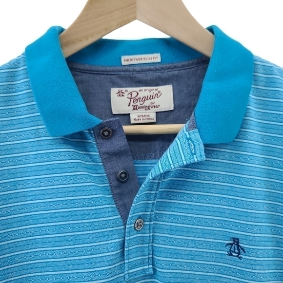 Original Penguin Heritage Slimfit Quarter Button Short Sleeve Polo T Shirt Med - Picture 5 of 6